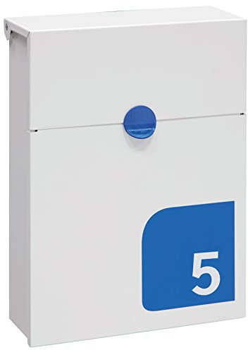 ARREGUI Tondo S E6721-BLU Buzón Exterior de Acero Tamaño S (Correo DIN A5) | Buzón de Pared Pequeño | con Cerradura de Buzón Tapada | Antilluvia | con Nº de Vivienda Personalizable | Blanco y Azul