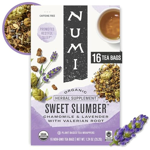 Numi Organic Sweet Slumber Tea with Chamomile, Valerian Root & Lavender, 16 Count Box of Tea Bags Herbal Teasan