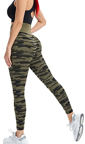 Eono by Amazon – sömlösa yogabyxor för kvinnor, gymleggings med hög midja, löparbyxor, sport, träningsbyxor (blå/gul, S)