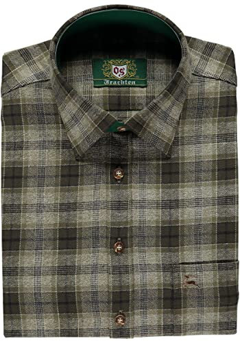 OS Trachten Herren Hemd Langarm Jagdhemd mit Liegekragen Gliru, Größe:43/44, Farbe:Oliv