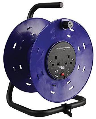 Ex-Pro 2 Gang Empty Cable Reel Drum, Freestanding Storage Stand Tidy, for up to 50m Lead