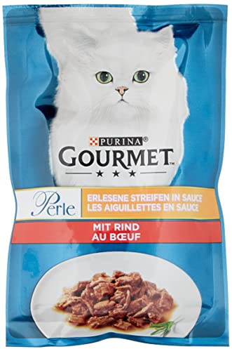Gourmet pärla utsökta remsor kattmat våt, med nötkött, 26-pack (26 x 85 g)