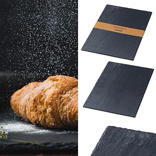 Cepewa Skifferplatta, uppsättning av 2 natursten | Skiffer 45 x 30 cm svart | bordsunderlägg stenplatta serveringsfat (1 x uppsättning av 2 skifferplattor 45 x 30 cm)