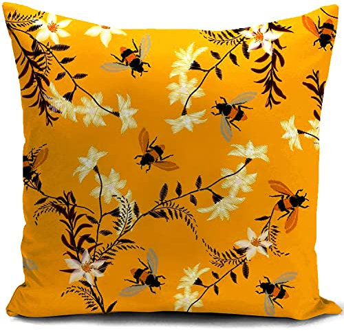 HUASHUZI Kissenbezug 40x40 cm Kissen bee Biene deko Bienen Geschenk gelb bienenmotiv senfgelb sofakissen gartenmöbel Balkon Wohnzimmer dekokissen