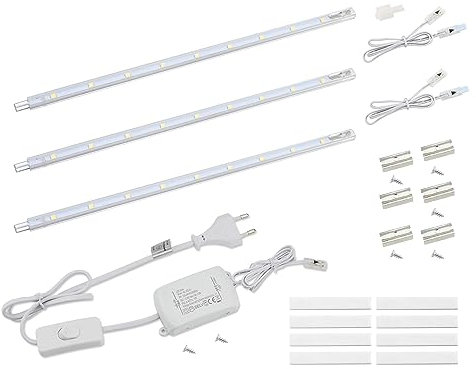 DA LIGHT Lampe LED pour montage sous plan avec interrupteur 5W 400LM 6000K Barre lumineuse de cuisine Eclairage de vitrine avec 3x26cm Stripes pour cuisine placard Extensible par système d'enfichage