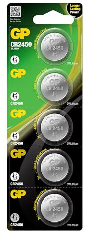 GP Battery CR2450l for OOONO CO-Driver NO1 and Parking Disc P-Disc | Durable and Leak-Proof | Pack of 5 GP Button Cell CR2450 Batteries for OOONO and Much More