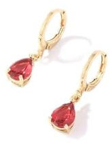 Edelstein Ohrringe Damen,Klassische Baumelnde Kleine Damenohrringe Mit Tropfenförmigem Anhänger Aus Rotem Zirkon An Goldenen Creolen