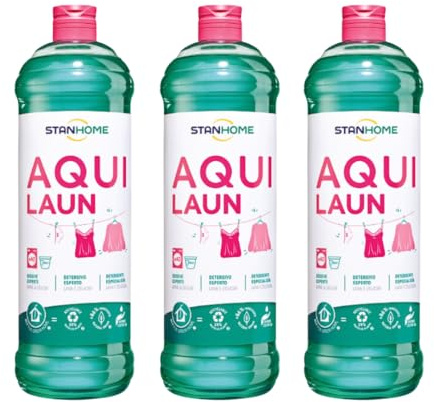 Stanhome Aquilaun Lessive lave-linge liquide, savon pour linge délicat, blanc et couleur, nettoyage en profondeur des tissus, efficace à froid, durabilité et fraîcheur (3 x 1 l)