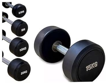 Rubber Round Dumbbells Lifting Hand Weights Home Gym Dumbbell | Circular Rubber Dumbbell | with Knurling Grip Handles for Weightlifting Bodybuilding Exercise Fitness Workout (Black, 1 x 10 KG)