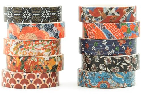 Songdao Ukiyo-e 12 rullar Washi-tejp i japansk stil, Kyoto Arts, hantverk för barn, scrapbooking, gör-det-själv, presentförpackning, (traditionsvågor)