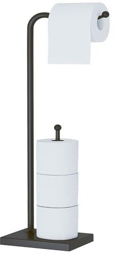 Toilet Paper Holder Stand - Free Standing Bathroom Toilet Paper Holder with Black Finish Tissue and Roll Storage Organizer