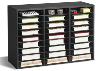 VEVOR Literature Organizer, 27 Compartments Office Mailbox with Removable Shelves, Wooden Mailbox Sorter Particle Board Office Home Classroom Storage, File Sorter for Files, Documents, Papers, Black