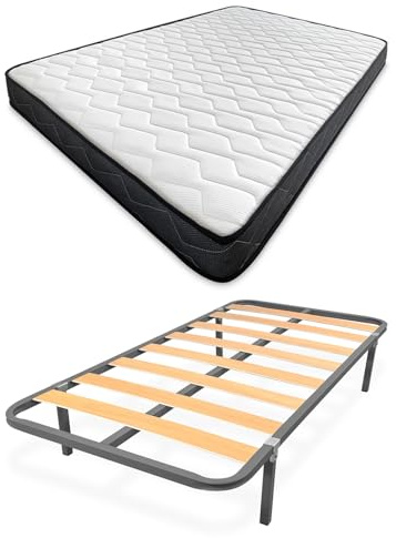 amuéblate Online - Cama Completa con Colchón Fit (Cara Invierno/Verano) + Somier Basic con 4 Patas Abrazadera, 90 x 190