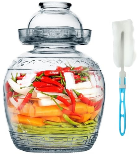 Tradizionale cinese fermentazione crok, vaso di fermentazione di vetro con il coperchio della guarnizione dell'acqua per crauti, kimchi e sottaceti