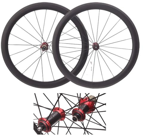 LSRRYD Superlight Road Bike Wheelset 700c Rim Brake With 50mm Depth Rims, 23c-25c-28c-32c Tubeless/Clincher Carbon Fiber Wheels Suitable For 9-12Speed With Quick Release(Red)