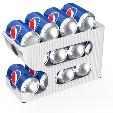 Urincros Fridge Can Dispenser, Can Organiser, Sturdy White Rolling Plastic Cans Storage, Drinks Dispenser for Fridge, Cupboard, Kitchen, Soda Can Holder, 1 Pack Hold 12 Cans(Only for 330-355ml)