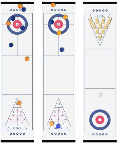 Vmxlso Table Top Curling Game, 3 in 1 Tabletop Curling Game, Shuffleboard Table with 8 Stones, 6 Bowling, Portable table curling game for Adults, Travel Home Party Games