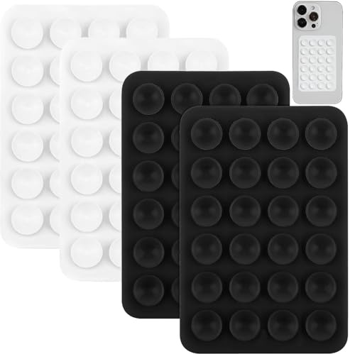 4Pcs Silicone Suction Phone Case Mount, Hands-Free Sticky Cell Phone Grip Silicone Phone Sticky Grip for Selfies and Tiktok Videos Compatible with iPhone and Android Cases (White Black)