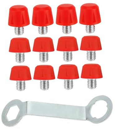 Milageto 12 pezzi di chiodi per scarpe da calcio con chiave a doppia estremità in nylon per erba sintetica, ricambio universale da 8 mm mm per sport, Rosso