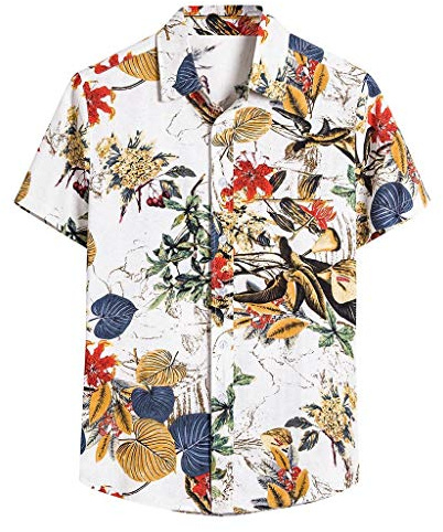 Chemise Homme Décontractée Coton Lin Chemise Courte Manches Blouse Hawaïenne Ethnique Homme