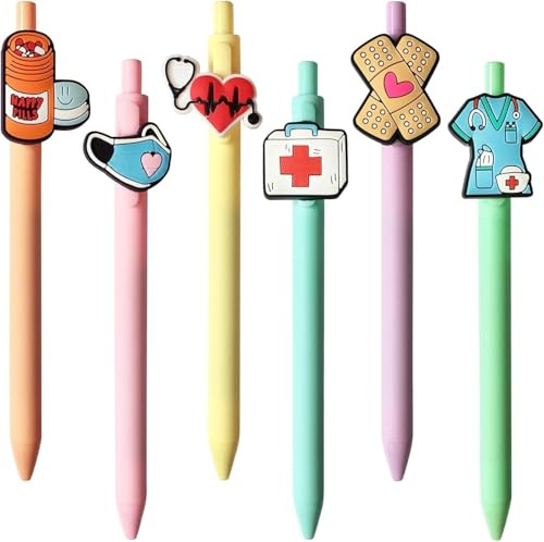 BENBER 6 Pack of Cute Nursing Pens with Heart, Syringe Designs in Black Ink - Versatile Writing Instruments for Nurses, Medical Assistants, Students (Medical)