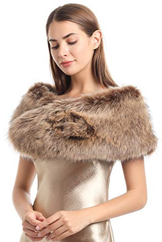 Soul Young Damen Fellkragen Pelzkragen Kunstfell Kunstpelz Winter Schal Wärm Fuchspelz Kragen EINWEG Verpackung(120cm, Waschbär)