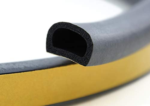 DP1 D-Profil von SMI-Kantenschutzprofi - Dichtung in Schwarz aus EPDM Moosgummi (15 Shore) mit Klebefläche als Montagehilfe - Klebedichtung - Türdichtung - Fensterdichtung - Dichtungsband (3 m)