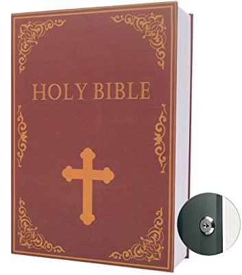 Large Diversion Book Safe Storage Box (Size 10.5×8×2.6) With Security Key Lock, Dictionary Secret Hidden Safe (Bible-Key)