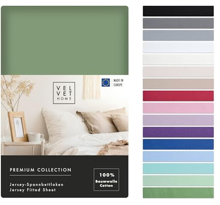 VelvetHome Spannbettlaken 120x200cm 100% gekämmte Baumwolle Made in EU Jersey Bettlaken 120x200 bis 25 cm Matratzenhöhe Spannbetttuch 120x200 Premium Qualität Schönen Farben Grün 120 x 200