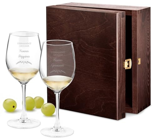 Maverton Calici da vino - incisione personalizzata - 350 ml - set da 2 pezzi in vetro - ideale per il vino rosso e bianco - idea regalo di anniversario unico - per la coppia - Eternamente ora