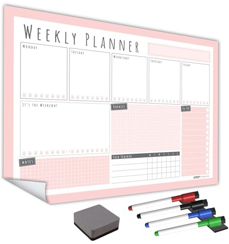 WallTAC A3 veckoplanerare whiteboardklistermärke för vägg | Tillverkad i Storbritannien | Lättta bort kalender med återanvändbart lim | Familjemåltidsplanerare eller att göra-lista för hem och kontor