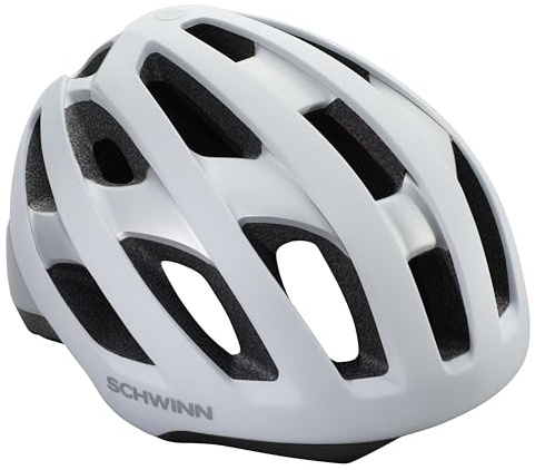 Schwinn LED Insight ERT Bike Helmet for Adult Men Women, Front & Rear LED Lights, Can Fit Head Circumference 58-62 cm, 19 Air Vents, Adjustable Strap, Large White