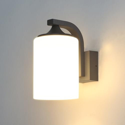 HLFVLITE Aussenleuchte Außenlampe Wand, Anthrazit Grau Außenwandleuchte Wandlaterne aus Aluminium & Glas, E27 Wandlampe für Terrasse Garten Fassaden, 18W Max, IP44, ohne Leuchtmittel