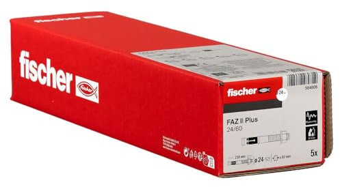 fischer Anclaje de perno FAZ II Plus 24/60 gvz, anclaje de carga pesada con alta capacidad de carga, pernos de anclaje para fijaciones de cargas pesadas y estructuras de acero, aprobación sísmica y