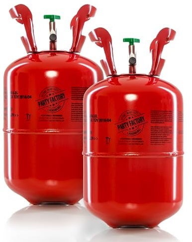 Party Factory – Helium Gasflasche 2x 400L für ca. 100 Luftballons – Partydeko Ballongas Flasche für Latex- & Folienballons – Einwegflasche mit Knick-Füllventil – Für Partys, Hochzeiten und Geburtstage