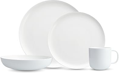 Fortessa Modern Coupe Porcelain 16 Piece Dinnerware Set, Service for 4, White