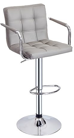 Panana Barhocker 1er Set, Barstuhl höhenverstellbar, mit Kunstleder, 360° Drehstuhl, Küchenstuhl mit Armlehnen, Rückenlehne und Fußstütze (Grau, 1)
