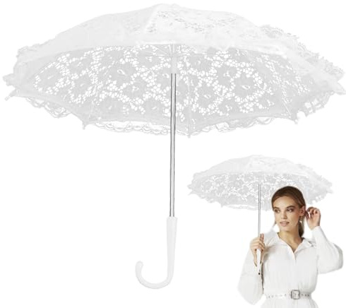 Neamou Ombrello in pizzo bianco, parasole in pizzo bianco,Ombrellino da sposa - Ombrello parasole in pizzo, ombrello da sposa in pizzo vintage per il tea fotografico