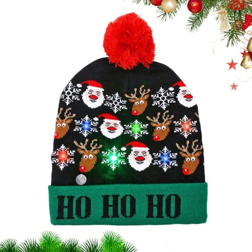 Cappello Babbo Natale, Cappello di Babbo Natale a LED, Cappello Babbo Natale Donna di Natale Adulto, Cappelli Natalizi Divertenti, Cappellino per Bambini, Cappelli per Natale e Feste in Famiglia (A)