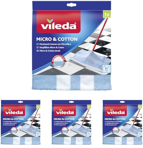 Vileda Panno Pavimenti Cotone con Microfibra, 50 x 50Cm (Confezione da 4)