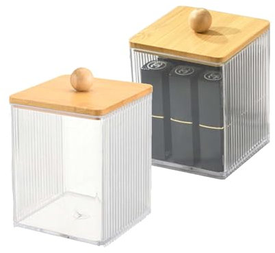 SVOCK Lot de 2 boîtes de rangement de salle de bain, organisateur acrylique transparent distributeur de cotons-tiges distributeur de disques démaquillants