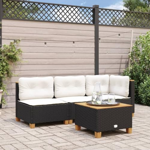 Gecheer Divano Angolare da Giardino con Cuscini Nero in Polyrattan