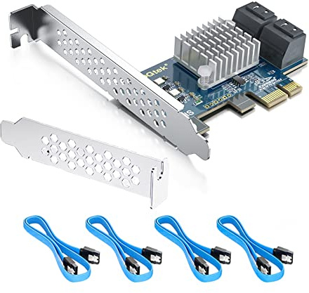 Tarjeta controladora PCIe X1 a SATA3.0, Tarjeta de expansión de 4 Puertos SATA III 6Gbps, Incluye 4 Cables SATA, soporta SSD y HDD, para Windows10/7/8/XP/Vista/linux, NO soporta Hardware Raid