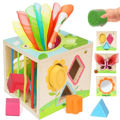 LZDMY Caja de toallitas Montessori Juguete para bebé a Partir de 18 Meses, Cubo de Juego 6 en 1, Juguete sensorial de Madera para bebé, Regalo de cumpleaños de Pascua para niño niña