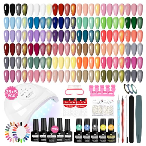 VANREESA 35 Colours Gel Nail Polish Set with U V Light Classic Black White Red Nude Gel Nail Kit Suitable for All Seasons Gels Nail Polish Kit Manicure Salon Gifts for Women