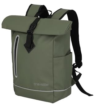 Travelite Rolltop Backpack, Waterproof, Bicycle Backpack, Leisure Backpack with Rolltop Closure & Reflectors, Basics, 48 cm, 19 Litres, olive, Rucksack 48 cm, Waterproof backpack with rollup closure