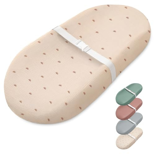 Blissful dagbok muslin baby skötbädd med vattentätt foderskum, skötbord dyna med skydd för byråer (solsken, avokado)