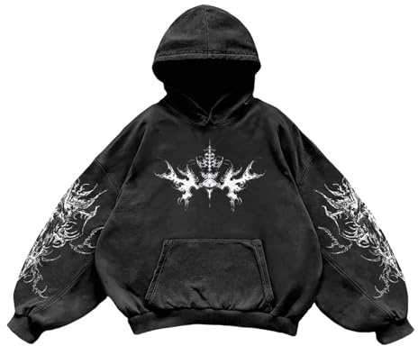 Generisch Sweat à capuche style Y2K pour homme - Motif ange - Vintage Streetwear - Coupe décontractée - Sweat à capuche - Hip Hop - T-shirt de sport avec capuche, 02 noir., S
