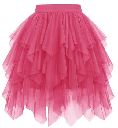 Wikoan Jupe en Tulle Femme Jupe Courte Taille Elastique Asymétriqueà 3 Couches Danse Jupes Tutu pour Fête d'halloween et Carnaval Daily Prom Party