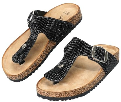 JOMIX Infradito Donna Elegante con Strass Ciabatte Estive con Fibbia Regolabile Sandali Piatto Comodo Casual per All'aperto